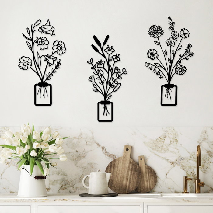 Wallity Erba-1 Conjunto de 3 Piezas de Escultura de Pared en Metal Negro Wallity Erba-1 Conjunto de 3 Piezas de Escultura de Pared en Metal Negro